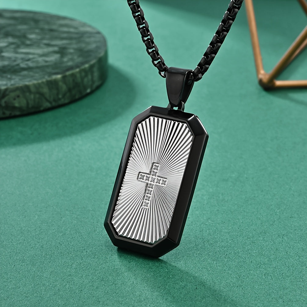 Men's Hip-Hop Necklace - Heavy Duty 316L Stainless Steel Chain, Matte Black & Golden Two-Tone Pendant, Modern Geometric Layered design for Everyday Formal Outfits - Urban Jewelry Gift for Men, Fashion Statement, Contemporary