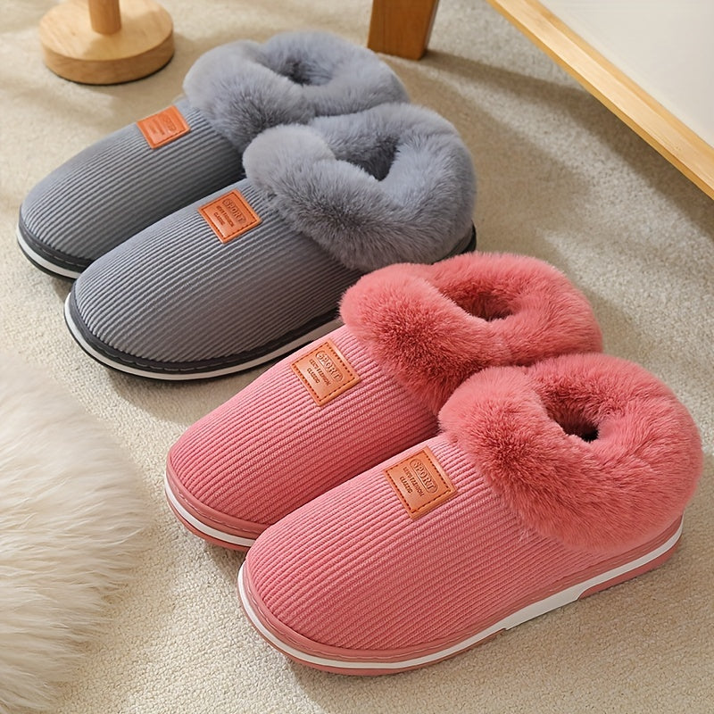 Warm & Comfy Women's Plush Lined Winter Indoor Slippers, Solid Slip On Anti-skid Slides Boots, House Slides
