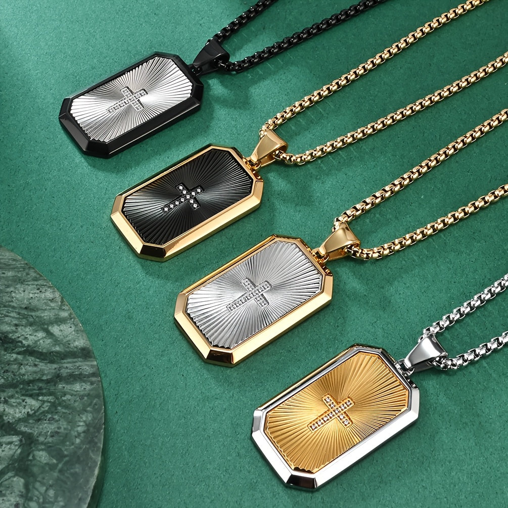 Men's Hip-Hop Necklace - Heavy Duty 316L Stainless Steel Chain, Matte Black & Golden Two-Tone Pendant, Modern Geometric Layered design for Everyday Formal Outfits - Urban Jewelry Gift for Men, Fashion Statement, Contemporary
