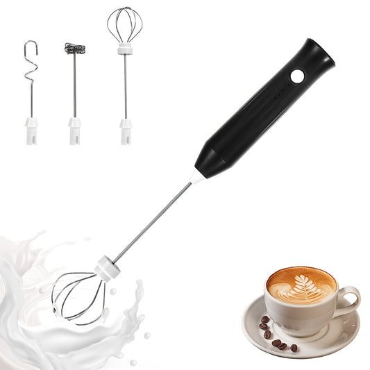USB Rechargeable Handheld Milk Frother - 3 Interchangeable Blenders, 3-Speed Electric Blender with Stainless Steel Whisk, Egg Beater for Coffee, Matcha, Latte, Cappuccino And Hot Chocolate - Kitchen Gadgets