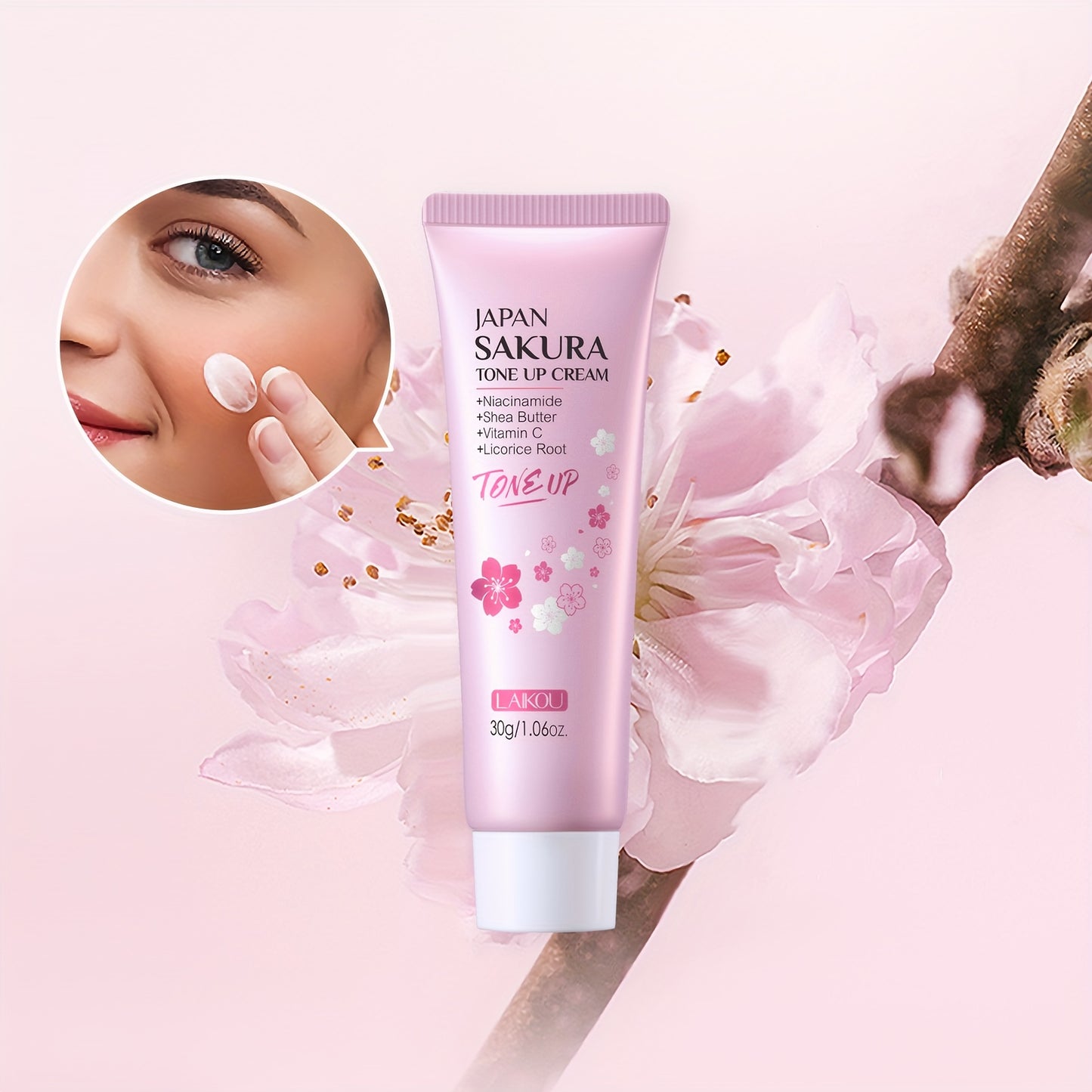LAIKOU Sakura Tone UP Cream Even Light Beige Primer, Moisturizer Long Lasting Waterproof 1.06oz