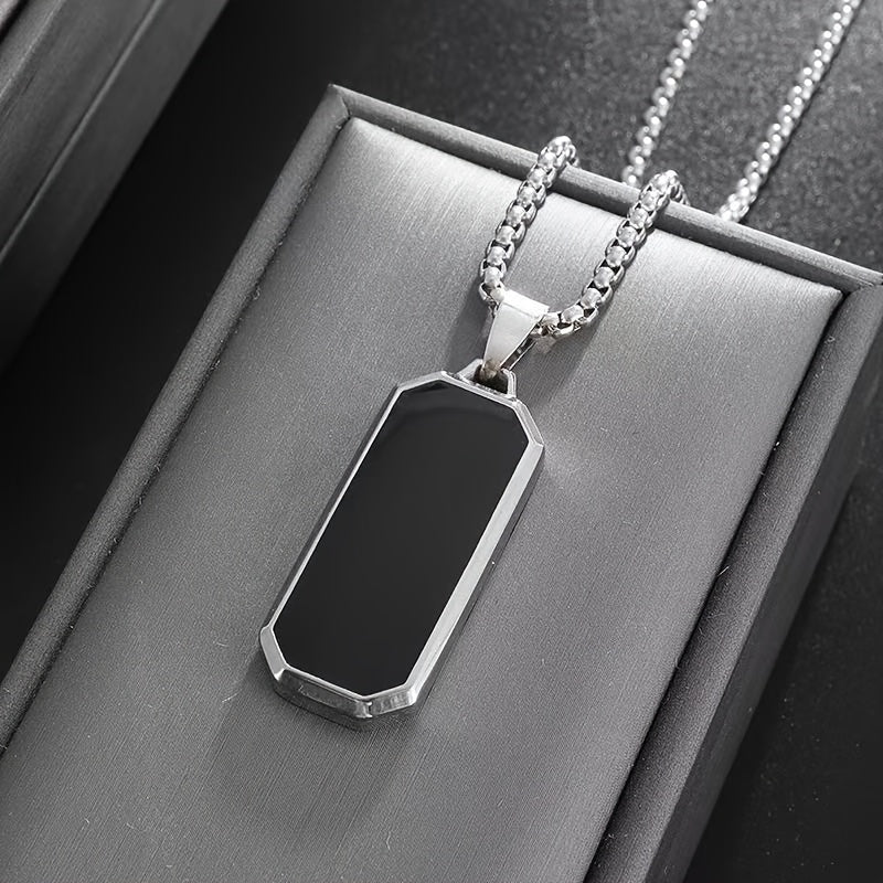 Stainless Steel Pendant Necklace for Men, Fashion Titanium Alloy, Black Sequin Mosaic, Uncharged, Ideal for Valentine'S Day, Mardi Gras, Father'S Day Gifts