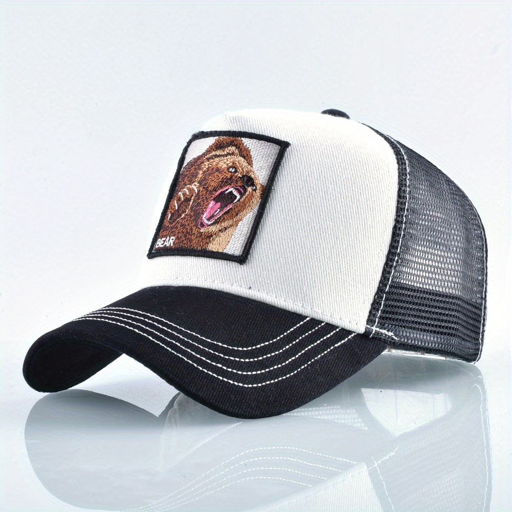 Trendy Bear Embroidered Baseball Cap - Fashionable Sunshade Hip-hop Cap for Men and Women - Breathable, Summer, Truck Driver, Duck Tongue Design, Unisex, Adjustable