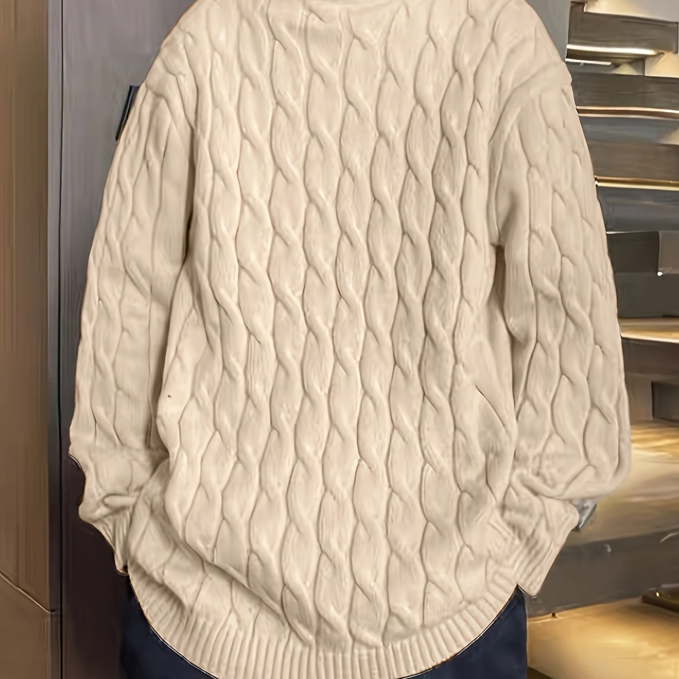 Plus Size Men's Crew Neck Sweater - Winter Comfort Stretch, Casual Knit Top for Big & Tall