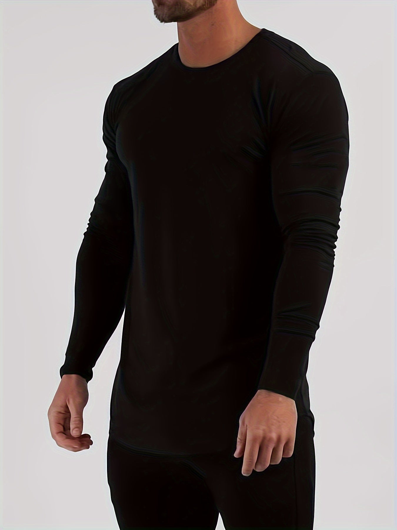 Mens Premium Solid Hue Slim Fit Long Sleeve Sports Shirt - Comfortable Crew Neck, Athletic for Fitness, Hiking & More - Versatile Top for Active Men