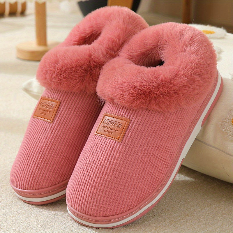 Warm & Comfy Women's Plush Lined Winter Indoor Slippers, Solid Slip On Anti-skid Slides Boots, House Slides