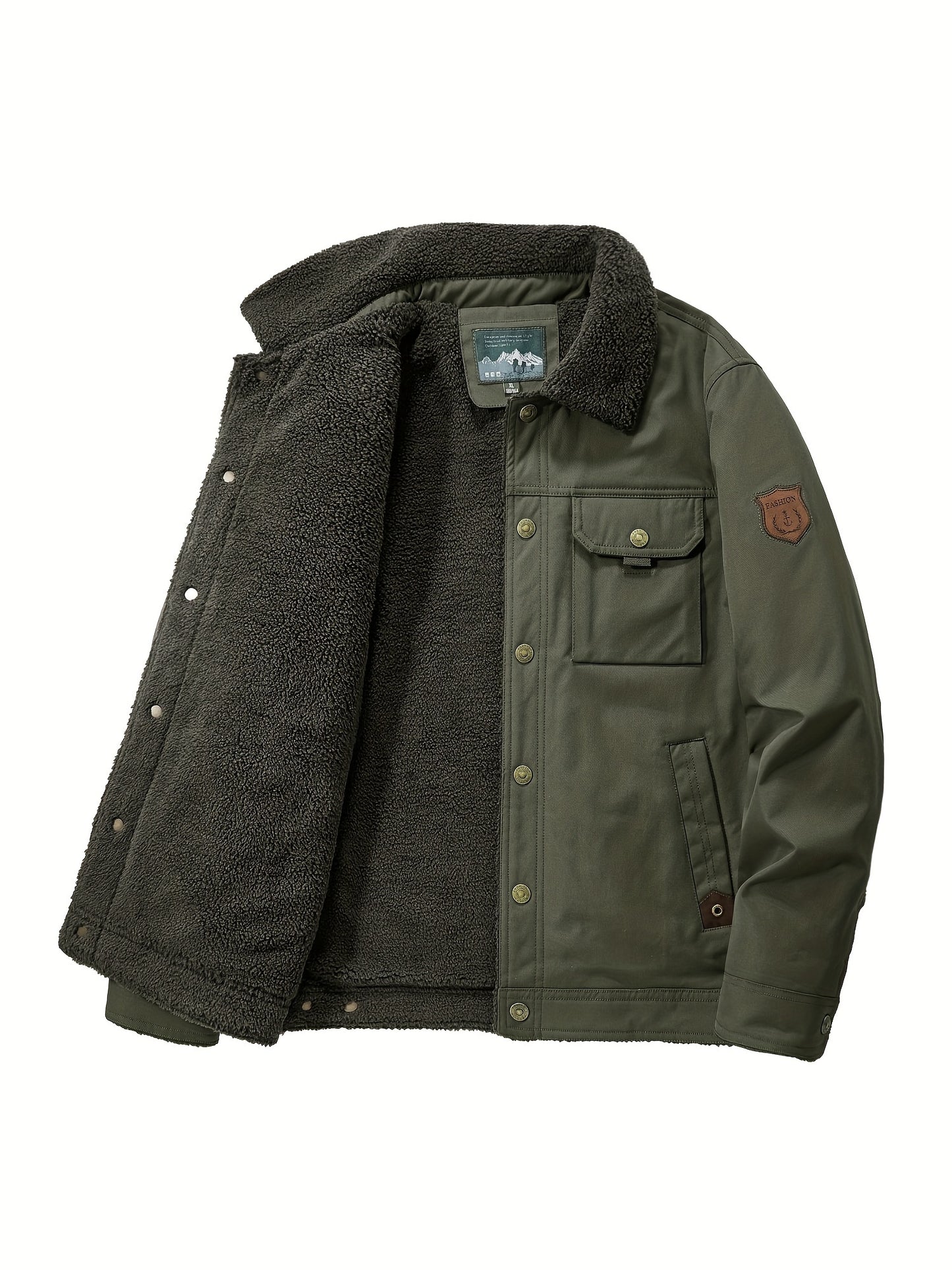 Men's Premium Fleece Windbreaker Jacket - Water-Resistant, Multi-Pocket, Lapel Collar, Casual, Breathable, Lightweight, Warm, and Comfortable for Fall and Winter Outdoor Activities, Hiking, Camping, and Daily Wear