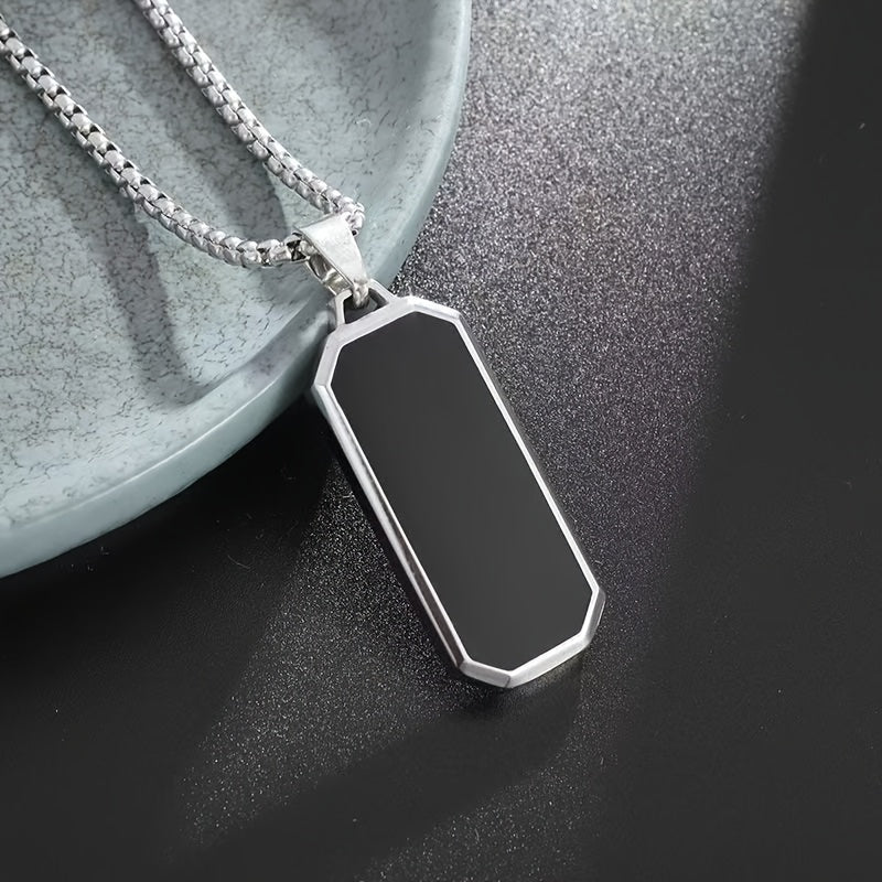 Stainless Steel Pendant Necklace for Men, Fashion Titanium Alloy, Black Sequin Mosaic, Uncharged, Ideal for Valentine'S Day, Mardi Gras, Father'S Day Gifts