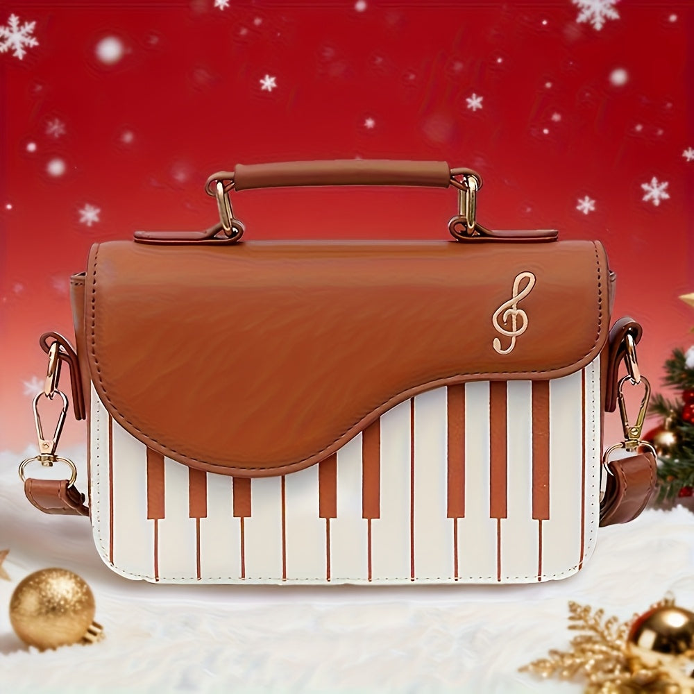Women'S Piano Key Crossbody Bag - & Musical Note Design with Golden-Tone Hardware, Zipper Closure & Golden-Tone Hardware, Satchel Purse For Evening Events, Concerts, Casual Outings - Durable & Easy-clean, Concert Accessory, S