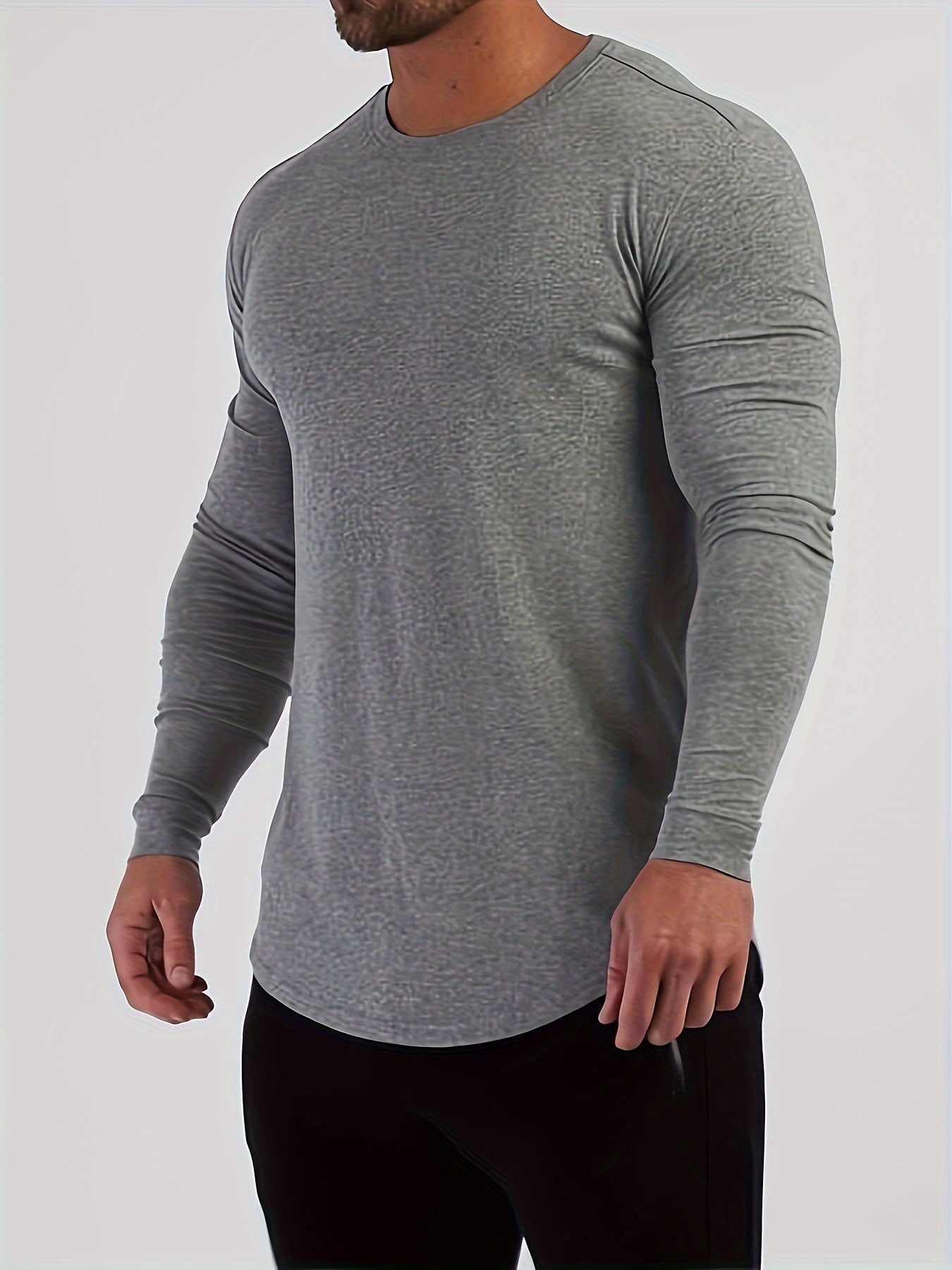 Mens Premium Solid Hue Slim Fit Long Sleeve Sports Shirt - Comfortable Crew Neck, Athletic for Fitness, Hiking & More - Versatile Top for Active Men