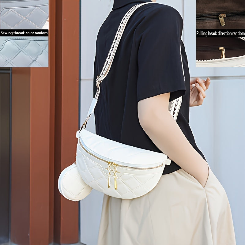 Argyle Quilted Belt Bag with Coin Purse, Trendy Travel Crossbody Bag, Women&Apos;S Faux Leather Chest Bag