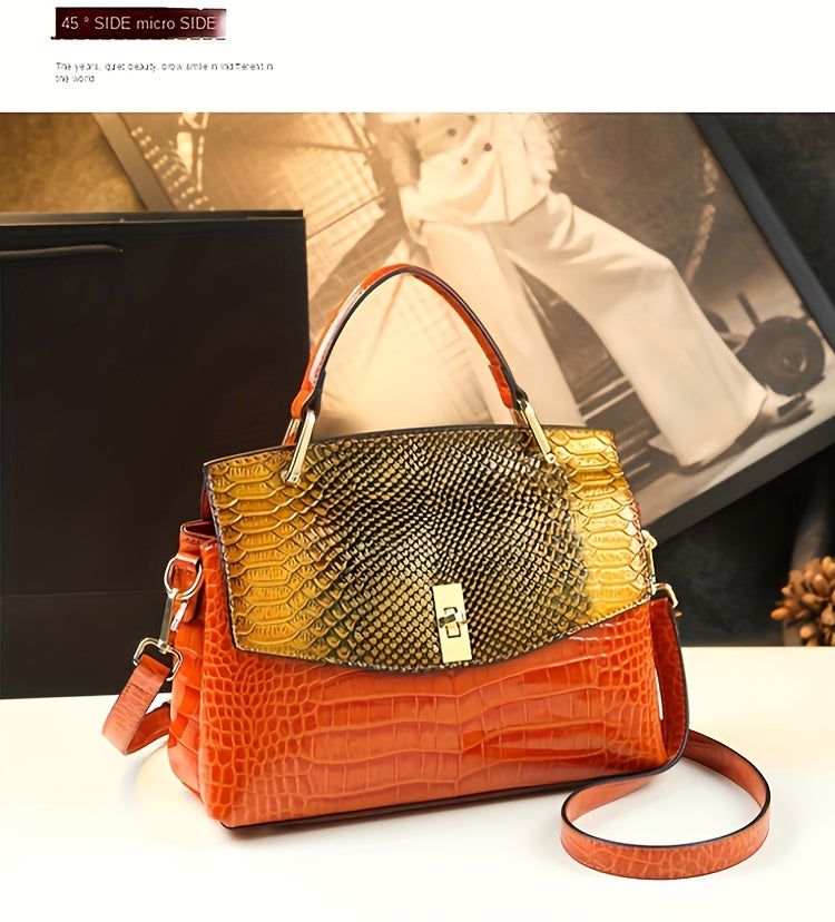 Premium Luxury Womens Retro Crocodile Pattern Bag - Stylish Crossbody Satchel with Elegant Top Handle - Versatile Shoulder & Handbag