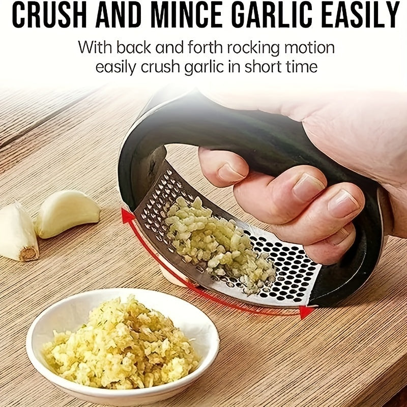 1pc Manual Garlic Crusher Ring - Stainless Steel Garlic Press for Restaurants & Supermarkets - Black Vegetable Cutter & Masher - Kitchen Gadgets for Chopping Garlic & Vegetables