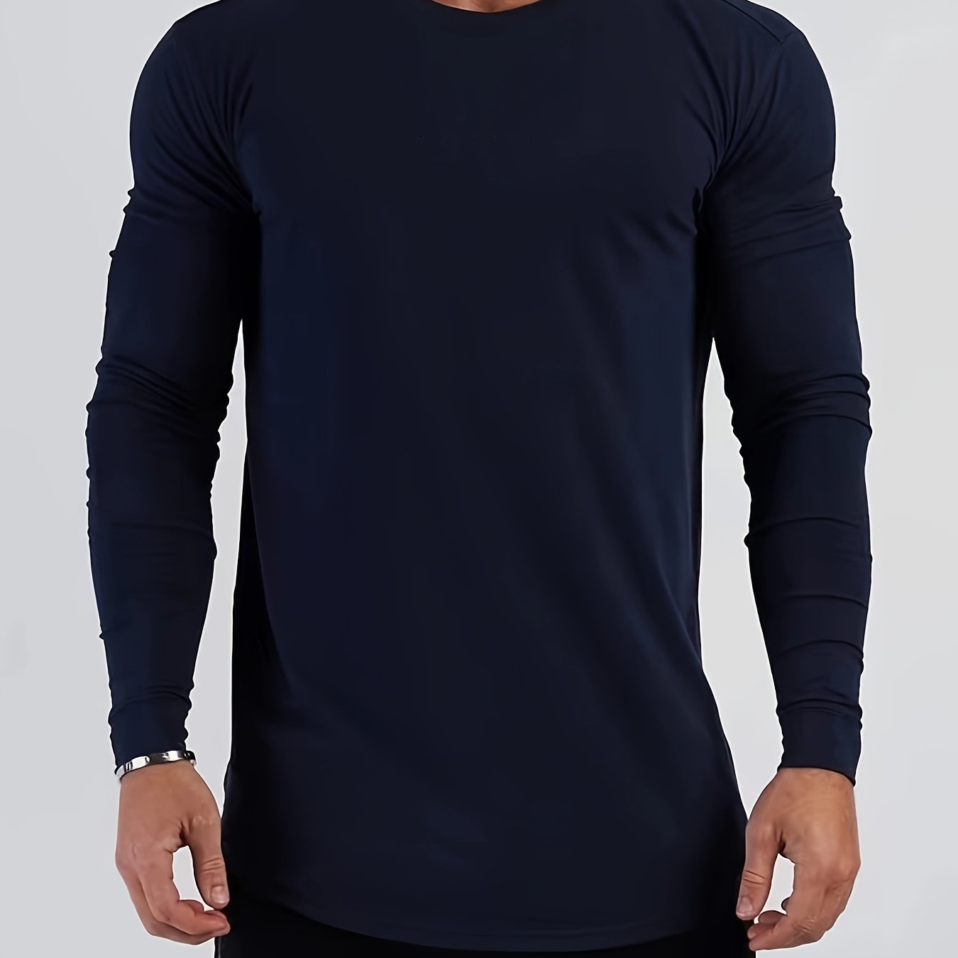 Mens Premium Solid Hue Slim Fit Long Sleeve Sports Shirt - Comfortable Crew Neck, Athletic for Fitness, Hiking & More - Versatile Top for Active Men