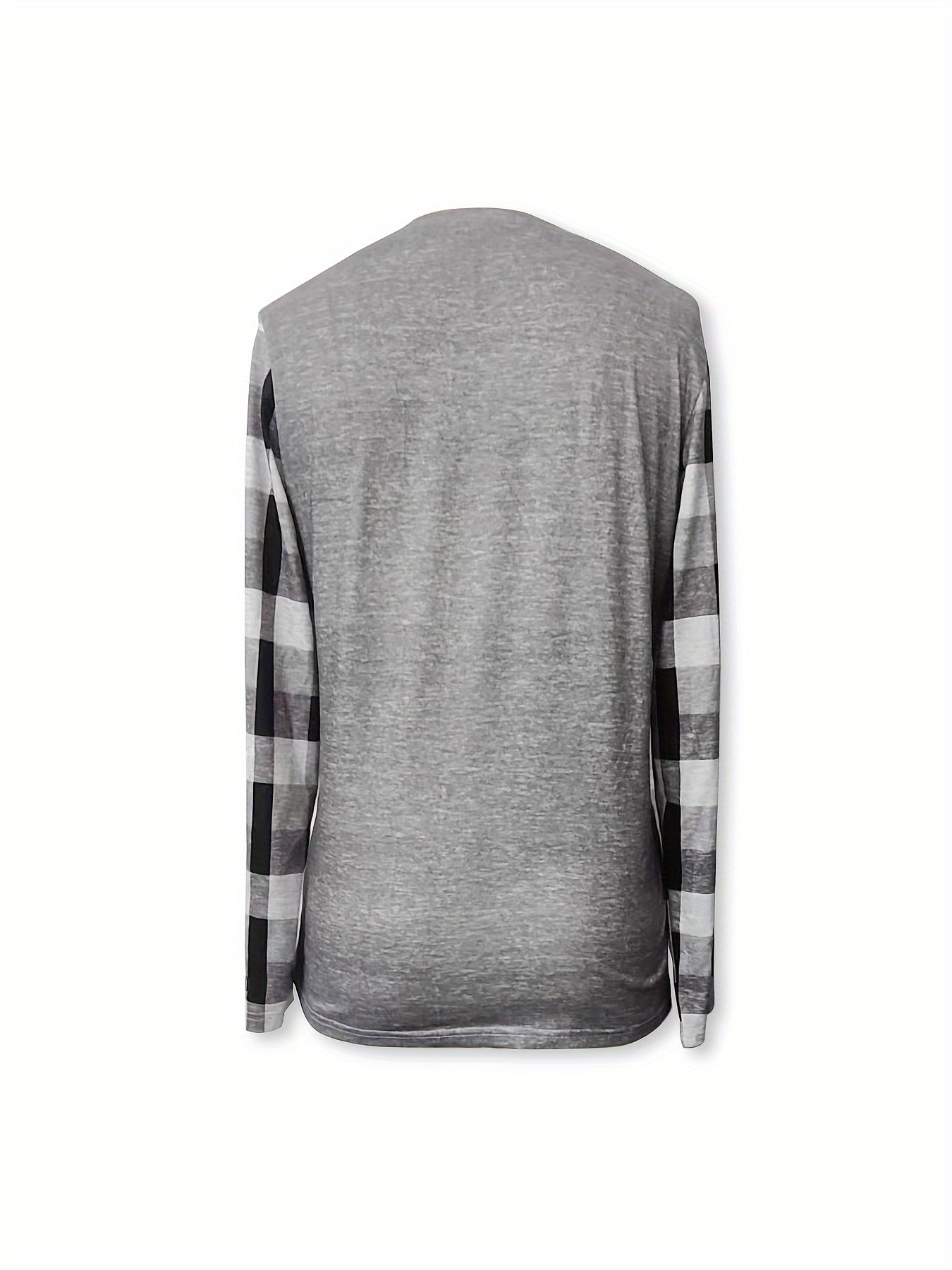 Vibrant Plaid Heart Print V-Neck Long Sleeve T-Shirt - Soft, Breathable, Casual Top for Spring and Fall - Women's Fashion Clothing for Everyday Wear