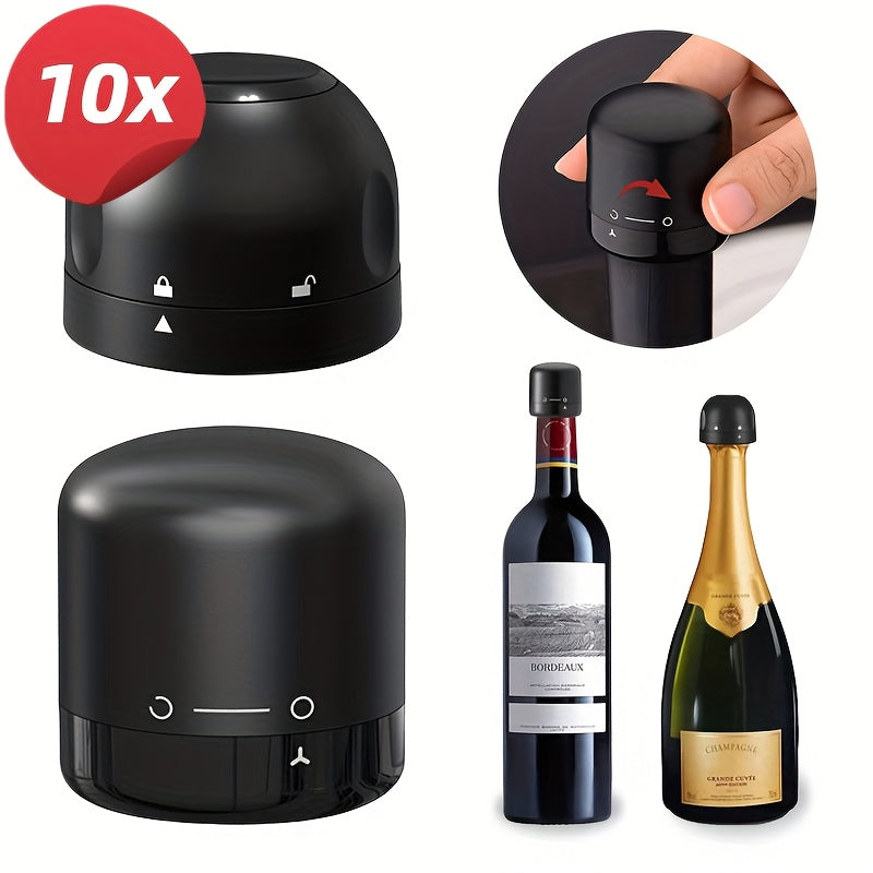 10x Leak-Proof Vacuum Wine Stoppers - Reusable Champagne Bottle Sealer Caps with Secure Lid, Durable Plastic for Wine & Champagne Preservation, Ideal for Home Bar, Kitchen, and Restaurant Use, Wine Bottle Sealer, Kitchen Esse