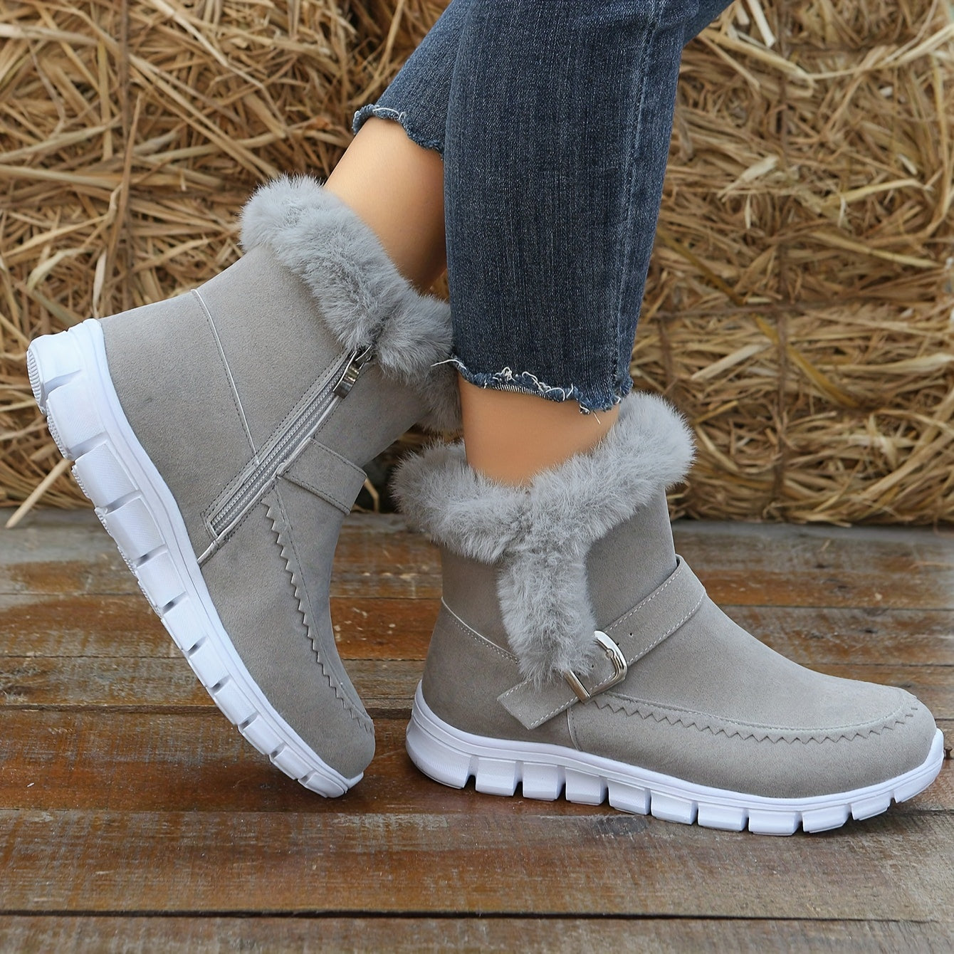 Cozy Velvet-Lined Snow Boots for Women: Easy Slip-On, Non-Slip, Warm & Stylish, with Side Zipper – Perfect for Winter