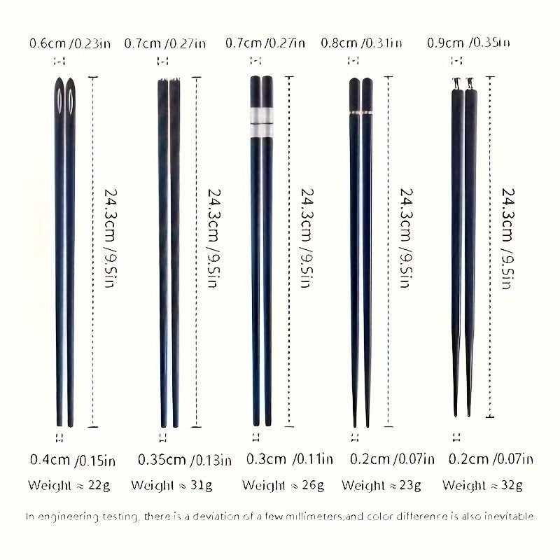 5 Pairs Reusable Metal Chopsticks Set, 9.5 Inch Dishwasher Safe Fiberglass Chopsticks, Non-Slip Chopsticks, Kitchen Gadgets Tableware for Restaurants, for Pasta, Sushi, Gnocchi, Desserts, Perfect Halloween And Christmas Gifts