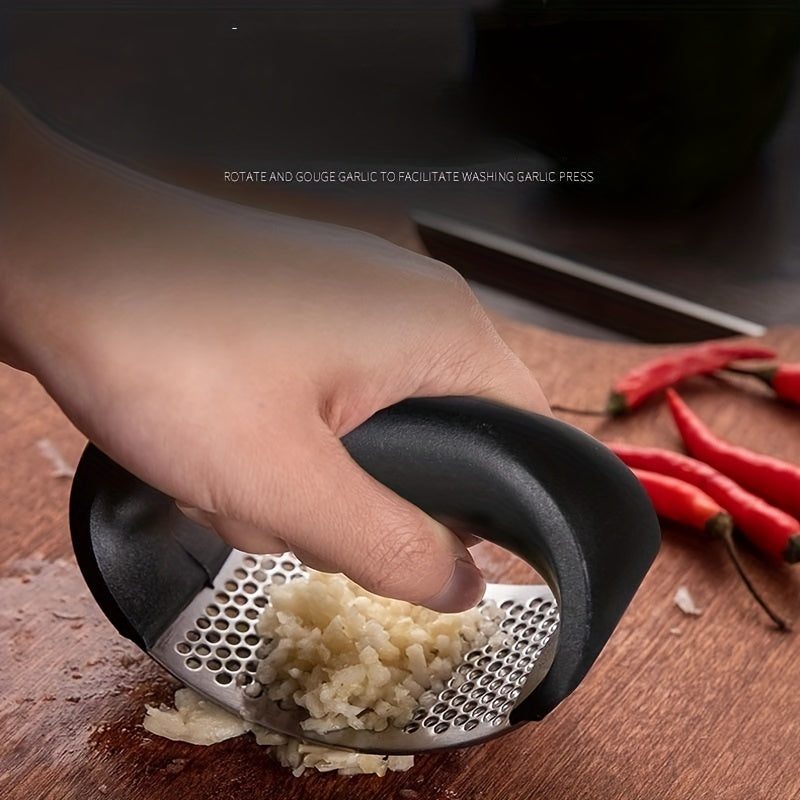 1pc Manual Garlic Crusher Ring - Stainless Steel Garlic Press for Restaurants & Supermarkets - Black Vegetable Cutter & Masher - Kitchen Gadgets for Chopping Garlic & Vegetables