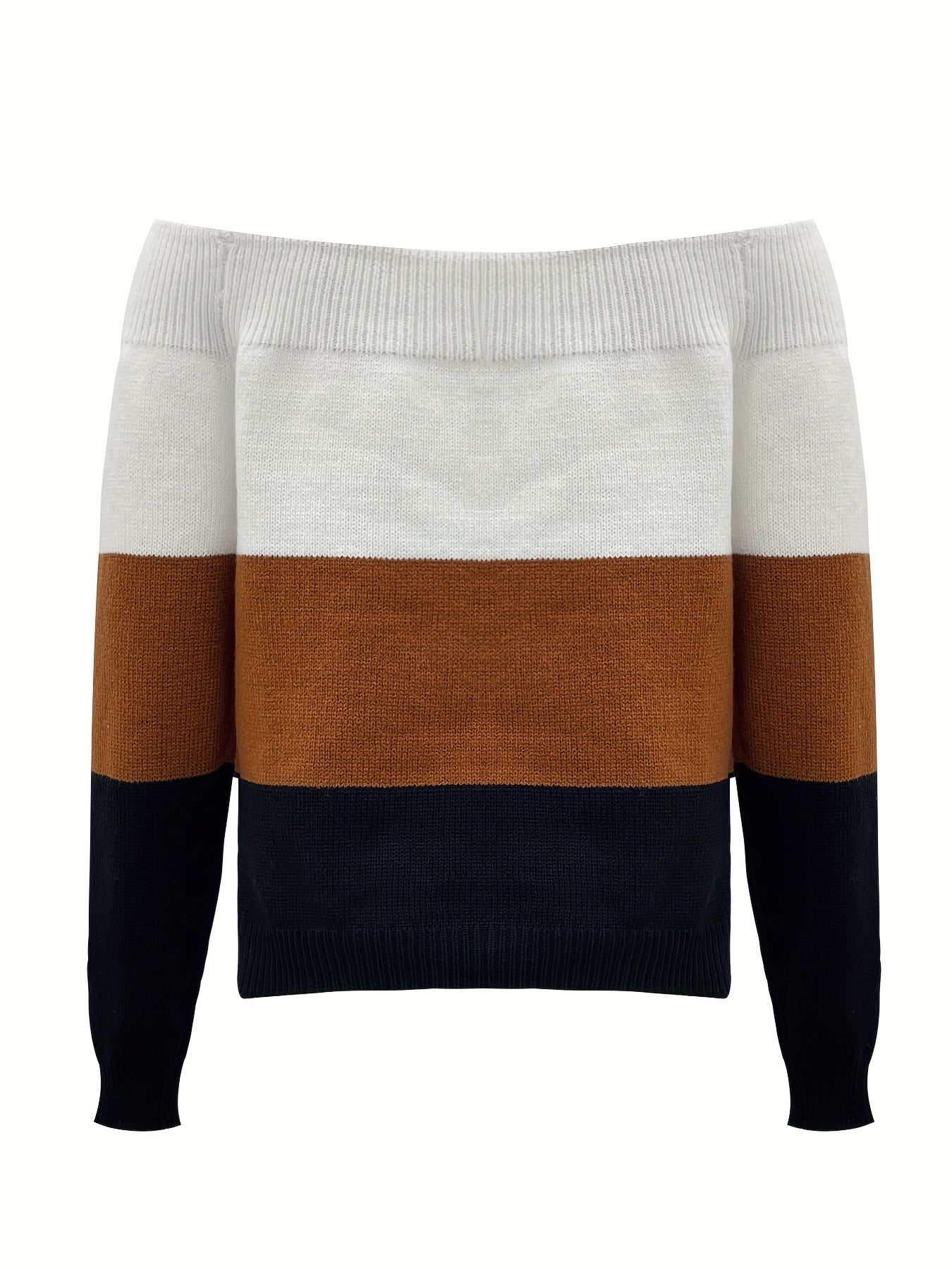 New Arrival Hot Selling Women's Sweater Fashion Off-the-Shoulder Color Block Trendy Pullover