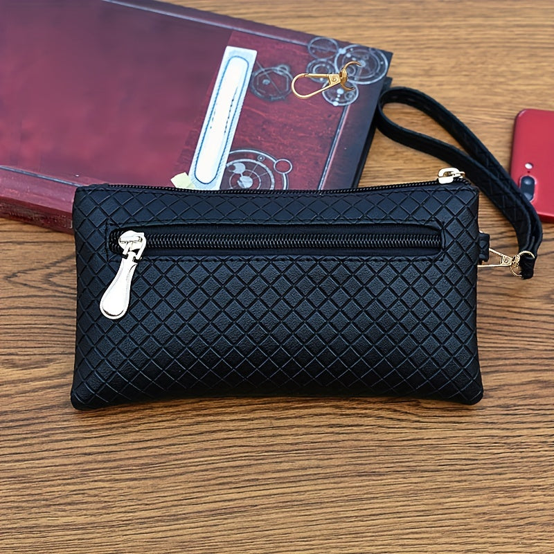 Women's Argyle Quilted Clutch Bag, Multi Zipper Wristlet Bag For Phone & Coin, Fashion Handbag