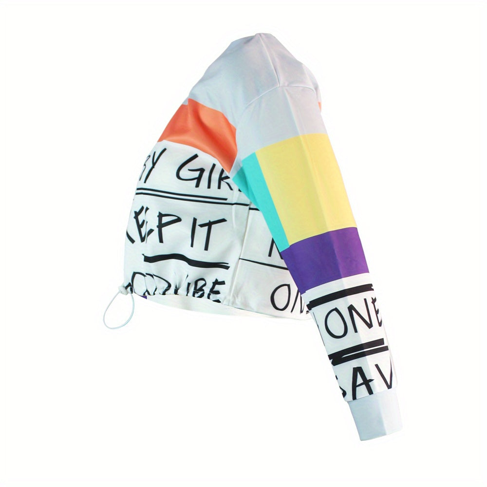 Women's Color Block Letter Print Sweatshirt - Cozy Long Sleeve Crew Neck for Fall & Winter