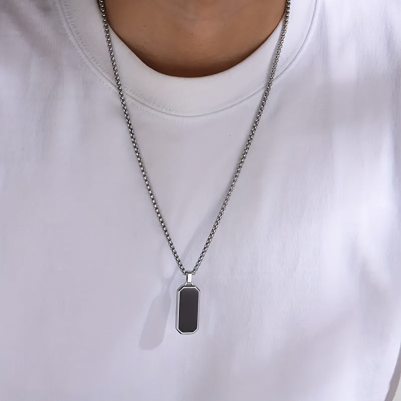 Stainless Steel Pendant Necklace for Men, Fashion Titanium Alloy, Black Sequin Mosaic, Uncharged, Ideal for Valentine'S Day, Mardi Gras, Father'S Day Gifts