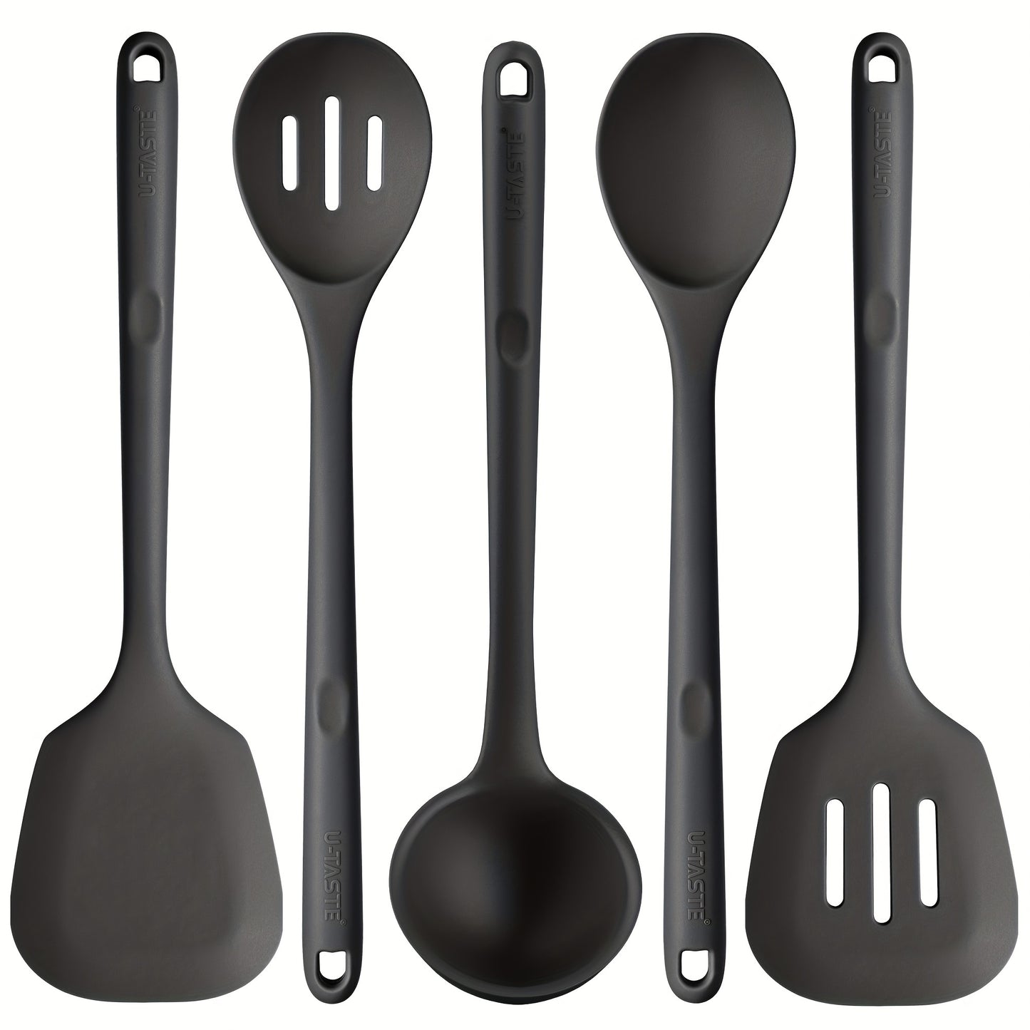 5pcs/set Cookware Set, 13.6in Silicone High Heat Resistant Kitchen Utensil, Cooking Tools Gadgets Set, BPA Free Non Stick Solid And Slotted Turner Spatula, Mixing Spoon, And Soup Ladle, For Home Kitchen And Restaurant, Kitche