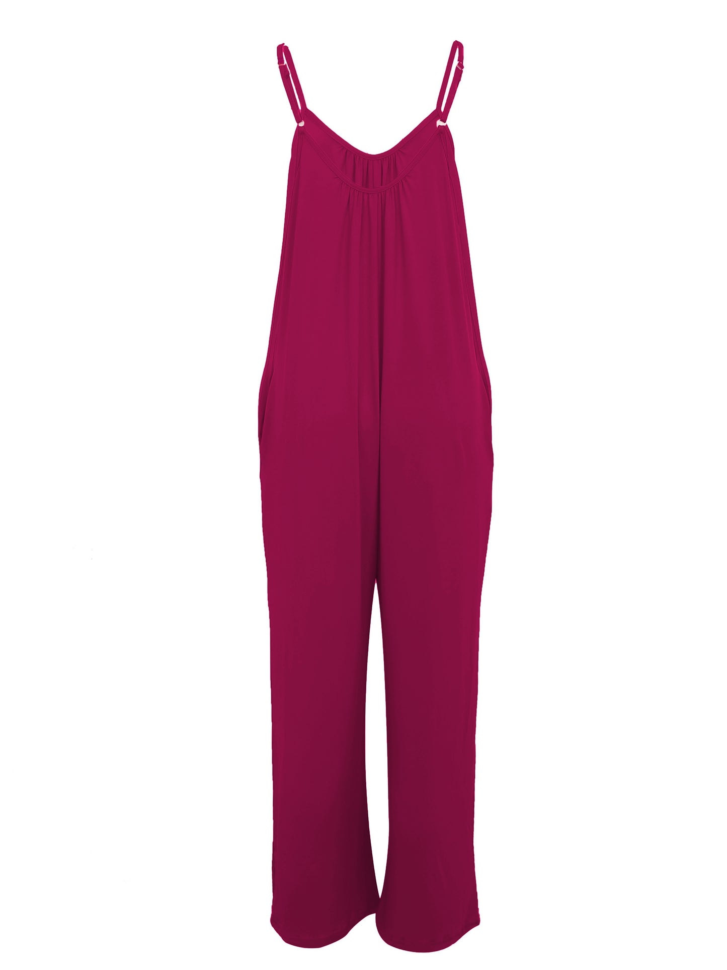 Plus Size Basic Jumpsuit, Women's Plus Solid V Neck Wide Leg Summer Cami Jumpsuit