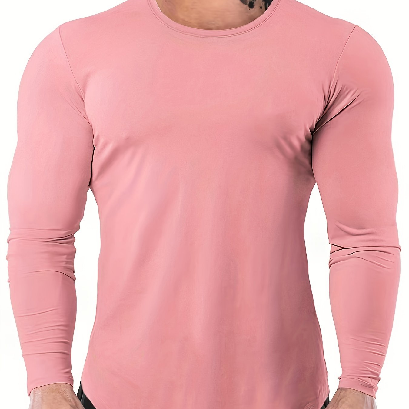 Mens Premium Solid Hue Slim Fit Long Sleeve Sports Shirt - Comfortable Crew Neck, Athletic for Fitness, Hiking & More - Versatile Top for Active Men