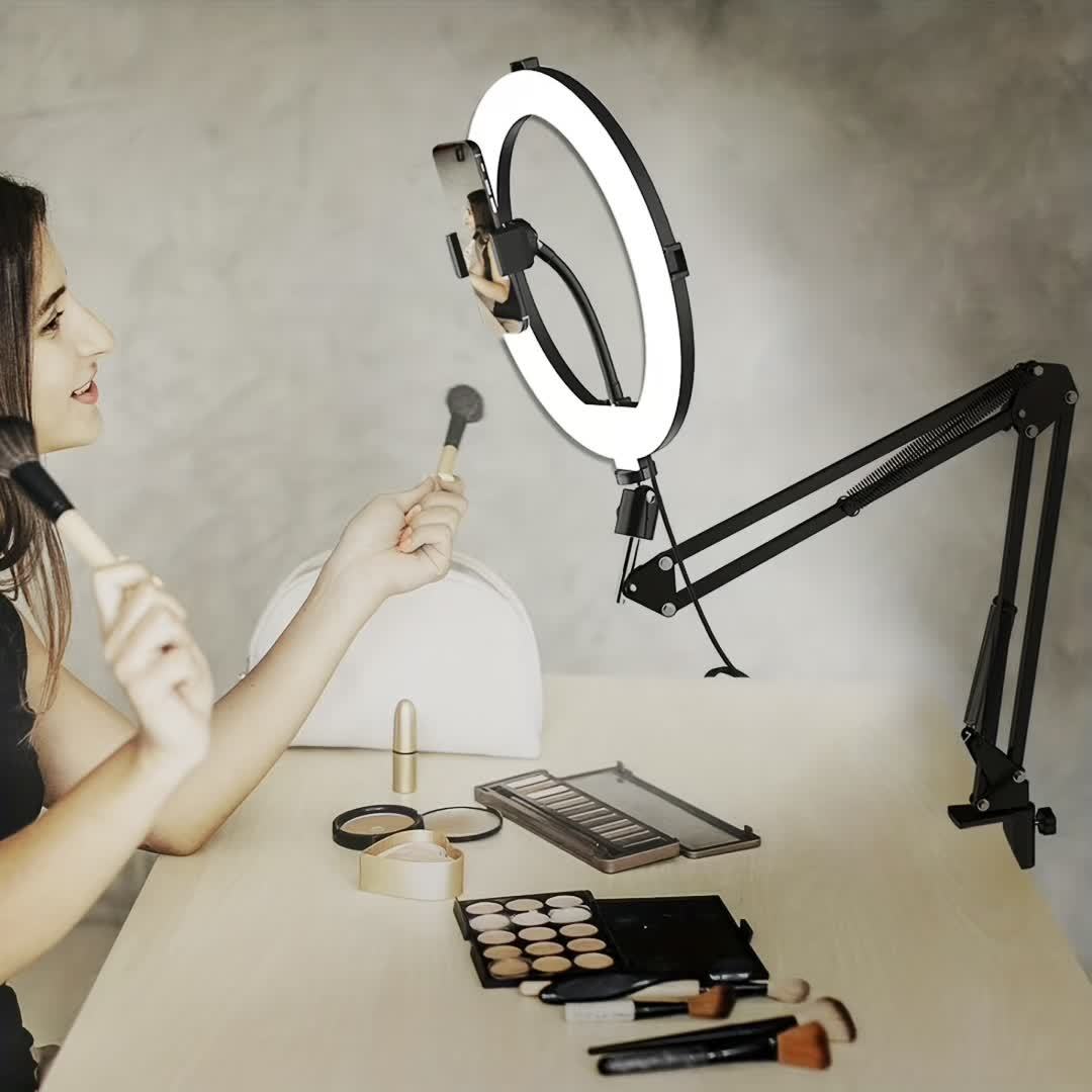 Live Streaming Fill Light, Beauty Light, Desktop Beauty Lighting, Indoor Face Light, Popular Photo Light, Mobile Shooting Light, Tiktok Light with a Ring Soft Light, And a 10-Inch Lamp with a Cantilever Stand